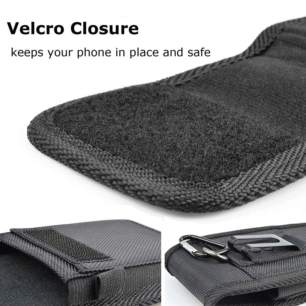 Coldre vertical de nylon para cinto de celular, bolsa com fivela, carteira, suporte para cartão, capa para telefone de 4,0 polegadas-6,7 polegadas, iphone, samsung