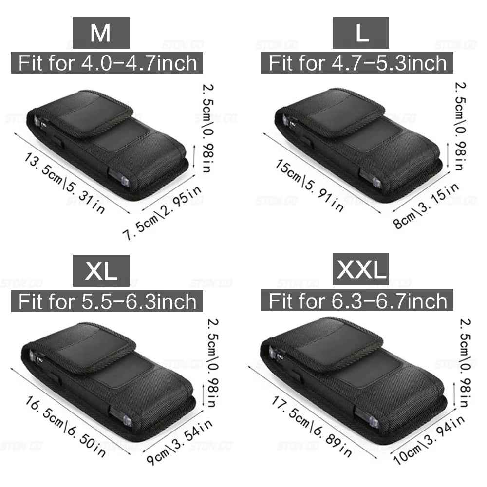 Coldre vertical de nylon para cinto de celular, bolsa com fivela, carteira, suporte para cartão, capa para telefone de 4,0 polegadas-6,7 polegadas, iphone, samsung