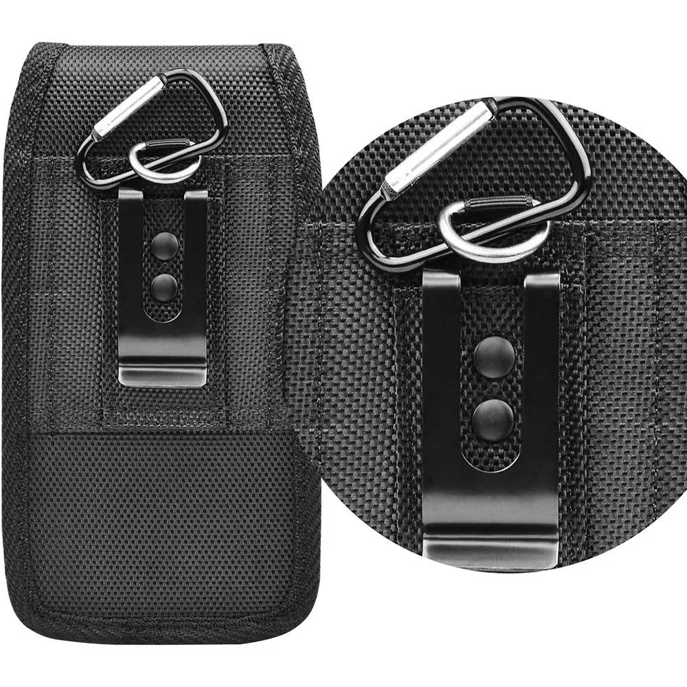 Coldre vertical de nylon para cinto de celular, bolsa com fivela, carteira, suporte para cartão, capa para telefone de 4,0 polegadas-6,7 polegadas, iphone, samsung