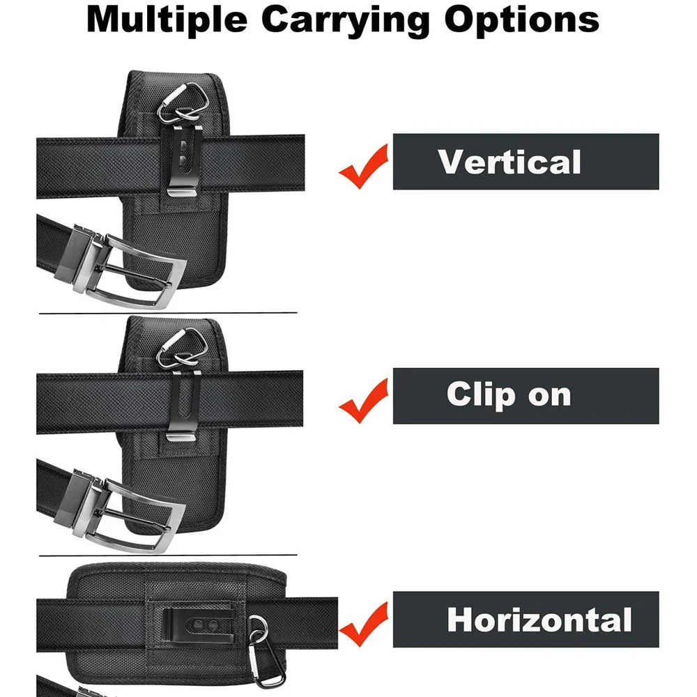 Coldre vertical de nylon para cinto de celular, bolsa com fivela, carteira, suporte para cartão, capa para telefone de 4,0 polegadas-6,7 polegadas, iphone, samsung