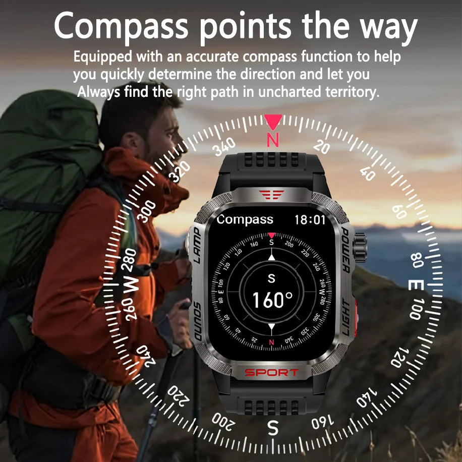 Novo para huawei xiaomi militar gps relógio inteligente masculino lanterna bússola à prova dwaterproof água esporte ao ar livre rastreador bluetooth chamada smartwatch