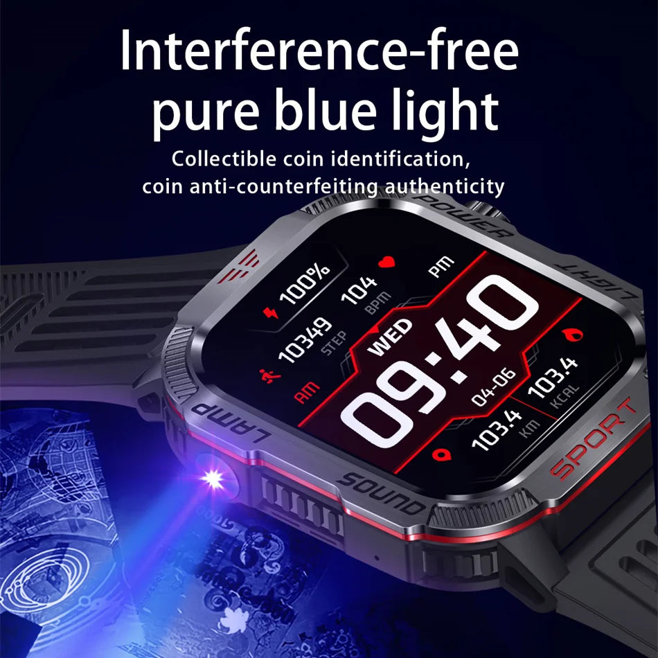 Novo para huawei xiaomi militar gps relógio inteligente masculino lanterna bússola à prova dwaterproof água esporte ao ar livre rastreador bluetooth chamada smartwatch