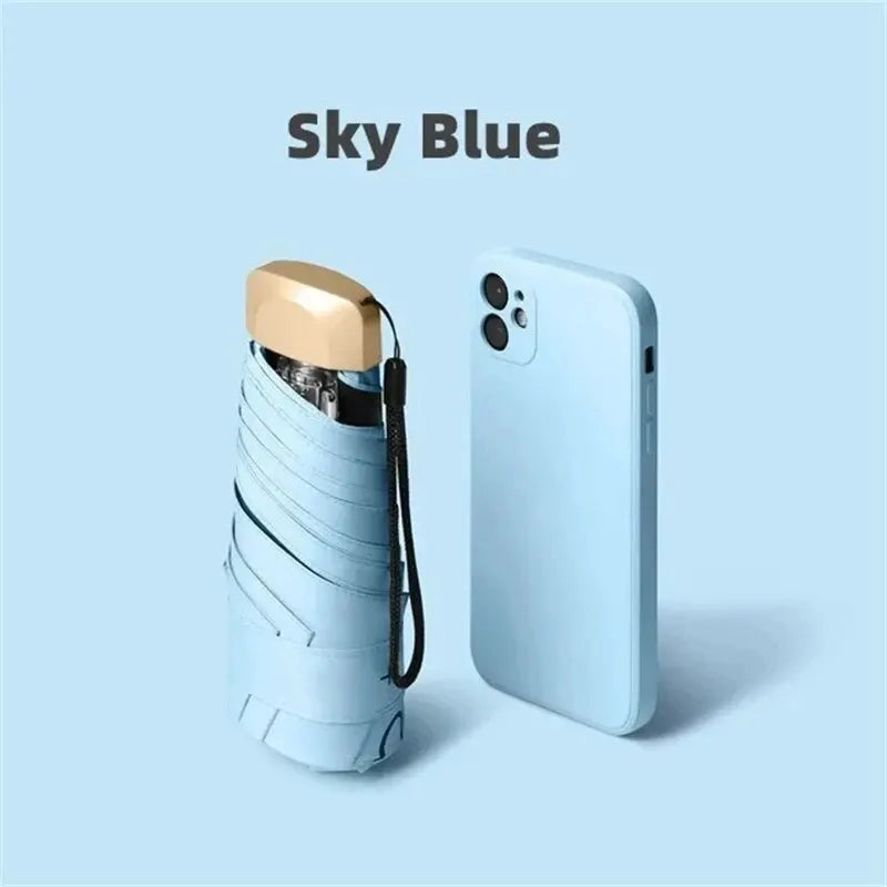 1pc 55% de desconto mini guarda-sol bolso chuva guarda-chuva vinil dobrável proteção ultravioleta uv sombra de sol bolso guarda-sol cápsula