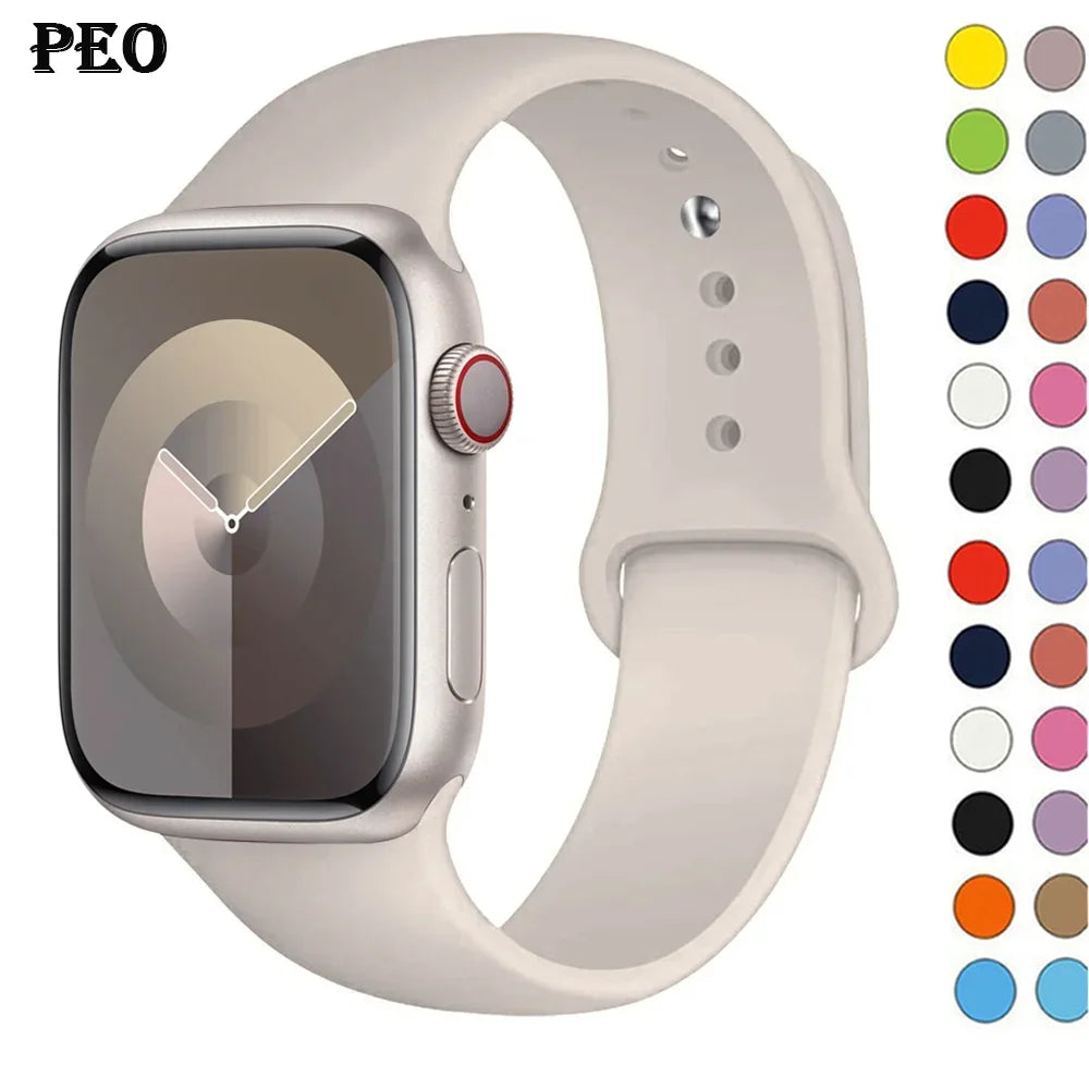 Pulseira de Silicone para Apple Watch, Pulseira Esportiva, iWatch Series 8, 7, 6, 5, 4, 3, SE, 9 Ultra 2, 44mm, 45mm, 40mm, 41 milímetros, 42 38 milímetros, 49 milímetros