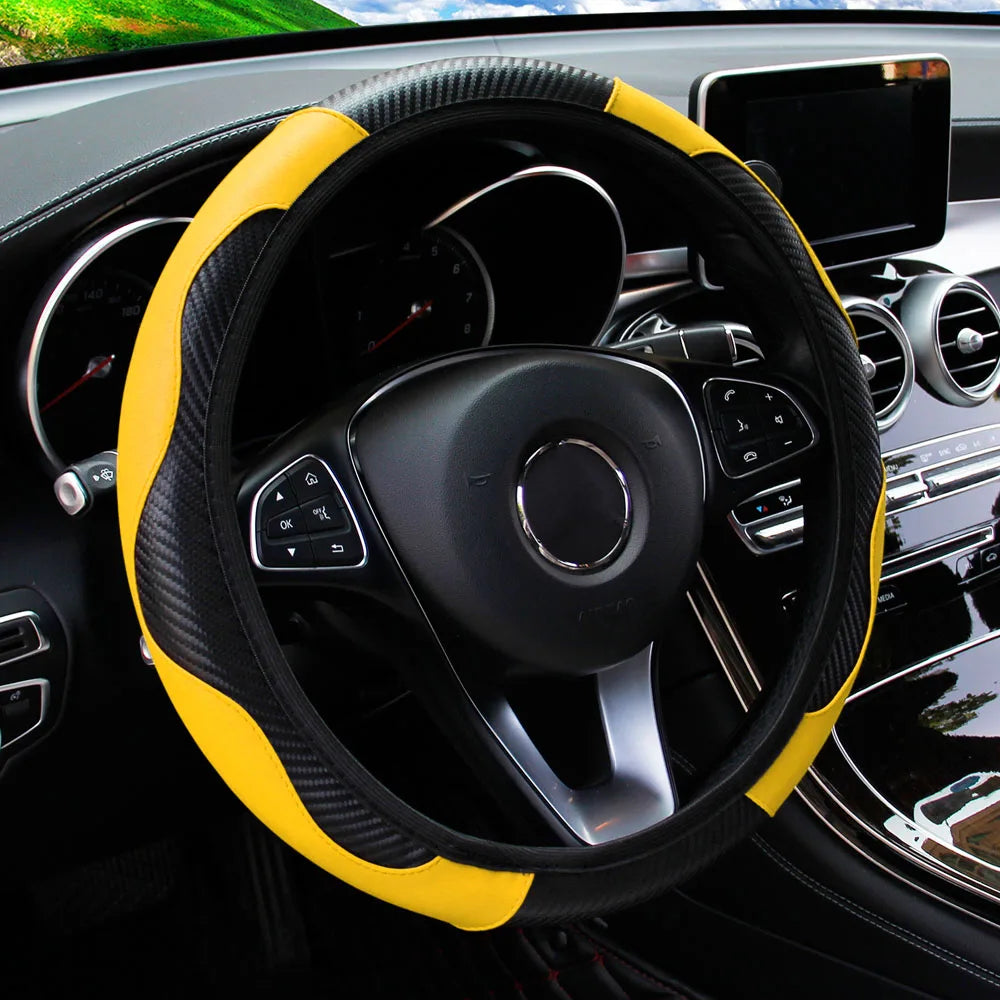 Capa de volante de carro de couro de fibra de carbono PU sem anel interno adequado para 14,5-15 polegadas de suprimentos automotivos