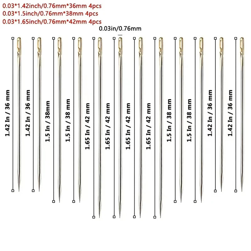 12pçs agulha cega para idosos, agulha com buraco lateral, mão doméstica, costura de aço inoxidável, rosqueamento incomum, vestuário, costura diy