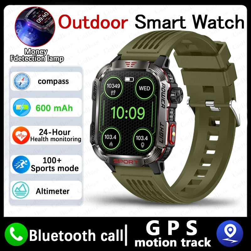 Novo para huawei xiaomi militar gps relógio inteligente masculino lanterna bússola à prova dwaterproof água esporte ao ar livre rastreador bluetooth chamada smartwatch