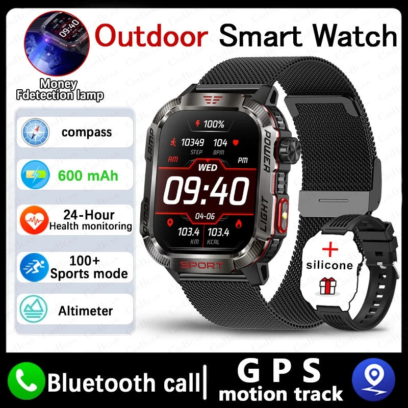 Novo para huawei xiaomi militar gps relógio inteligente masculino lanterna bússola à prova dwaterproof água esporte ao ar livre rastreador bluetooth chamada smartwatch