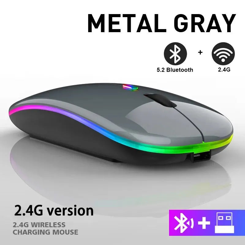 Mouse ergonômico sem fio para jogos, Mouse recarregável, RGB, Bluetooth, LED retroiluminado, apto para laptop, PC, 3600DPI