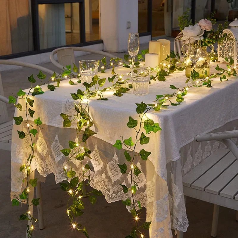 Decoração para Casa, Árvore de Natal, Árvore de Natal, Flor Verde Luzes Cordas, Videira Artificial, Luzes de Fadas
