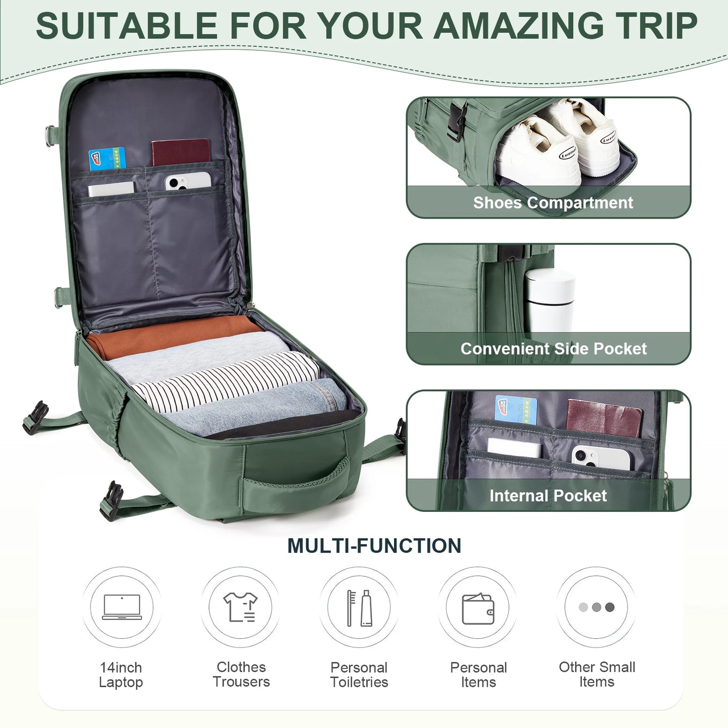 Mochila de viagem de cabine para homens e mulheres Ryanair Mochila Bagagem de mão Lazer Laptop Bag Cabin Bag 40x20x25