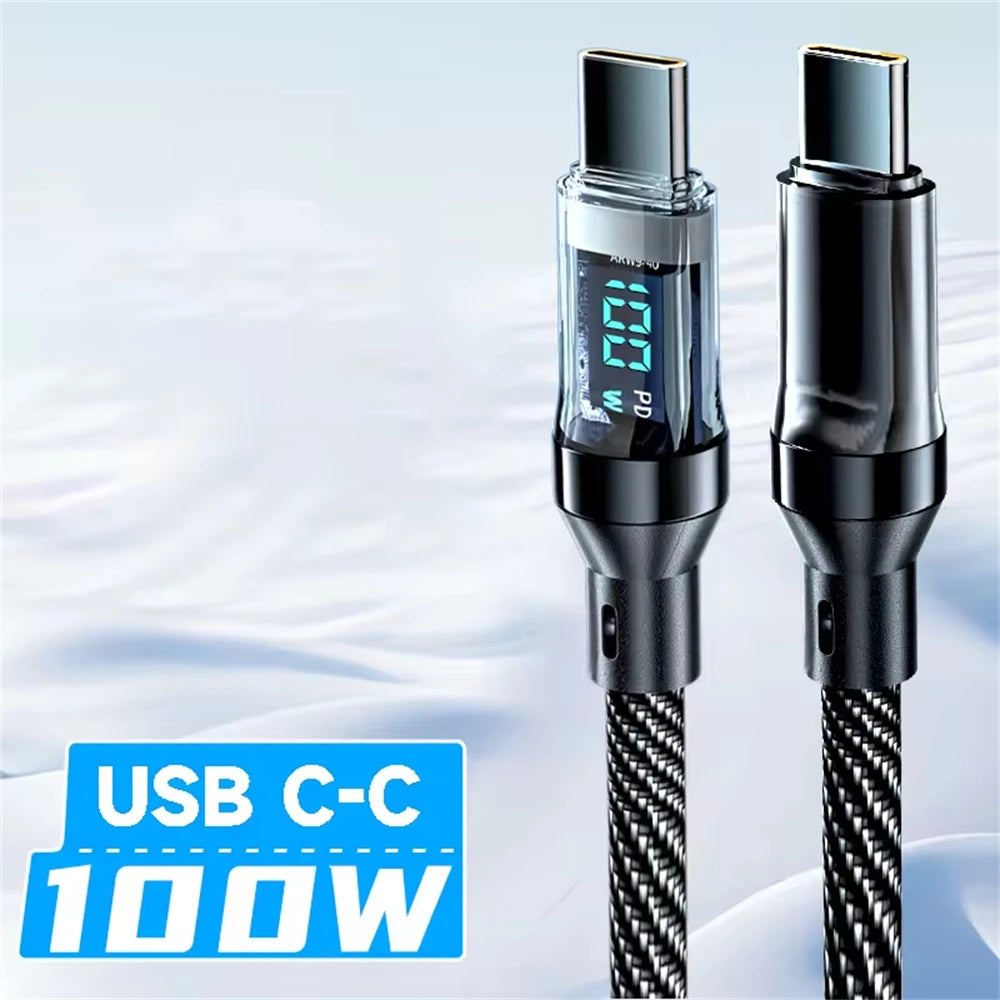 Nnbili 120w tipo c para tipo c cabo de telefone cabo de carregamento super rápido com display led usb para tipo-c cabo de dados para huawei oppo vivo