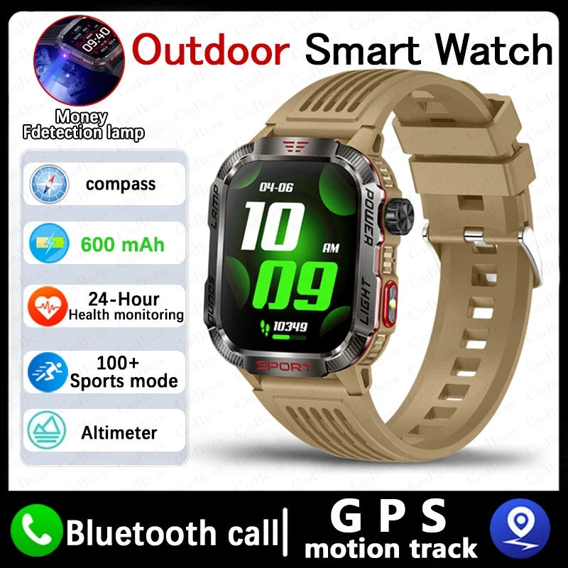Novo para huawei xiaomi militar gps relógio inteligente masculino lanterna bússola à prova dwaterproof água esporte ao ar livre rastreador bluetooth chamada smartwatch