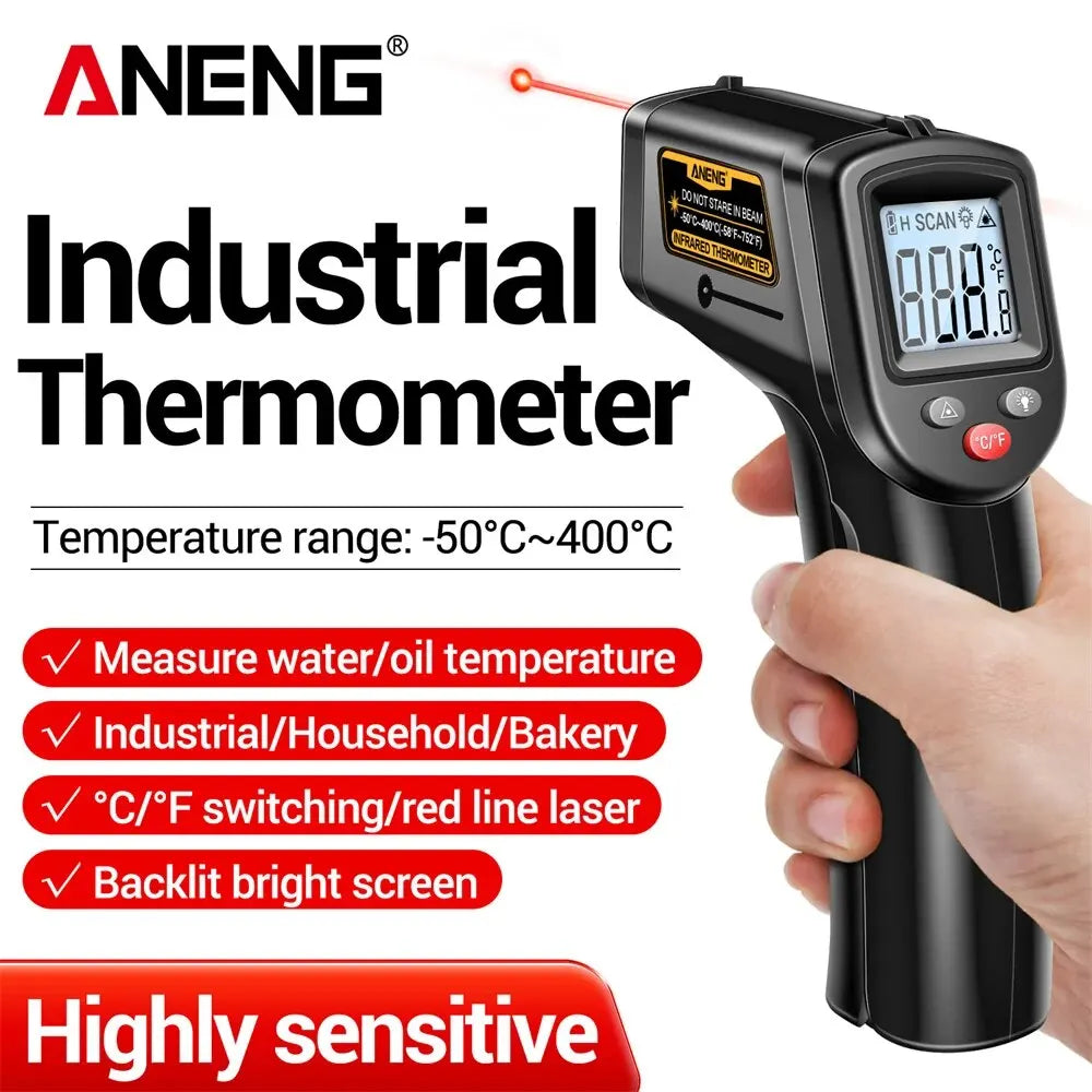 ANENG-Termômetro Infravermelho Digital, Medidor de Temperatura Gun, Higrômetro, Altamente Sensível, Sem Contato, Celsius Display, TH201