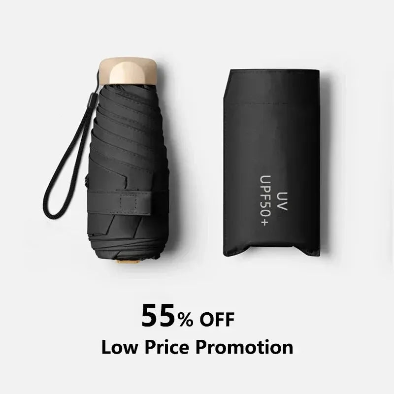 1pc 55% de desconto mini guarda-sol bolso chuva guarda-chuva vinil dobrável proteção ultravioleta uv sombra de sol bolso guarda-sol cápsula