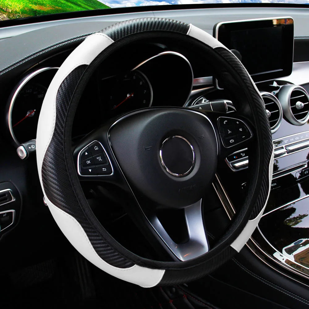 Capa de volante de carro de couro de fibra de carbono PU sem anel interno adequado para 14,5-15 polegadas de suprimentos automotivos