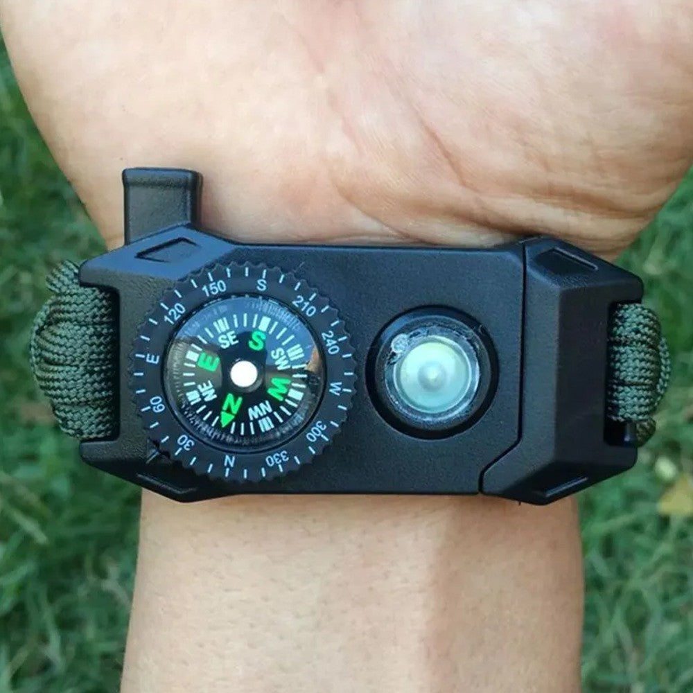 Pulseira Militar de Sobrevivência Multi Função LED SOS Apito Corda de Resgate