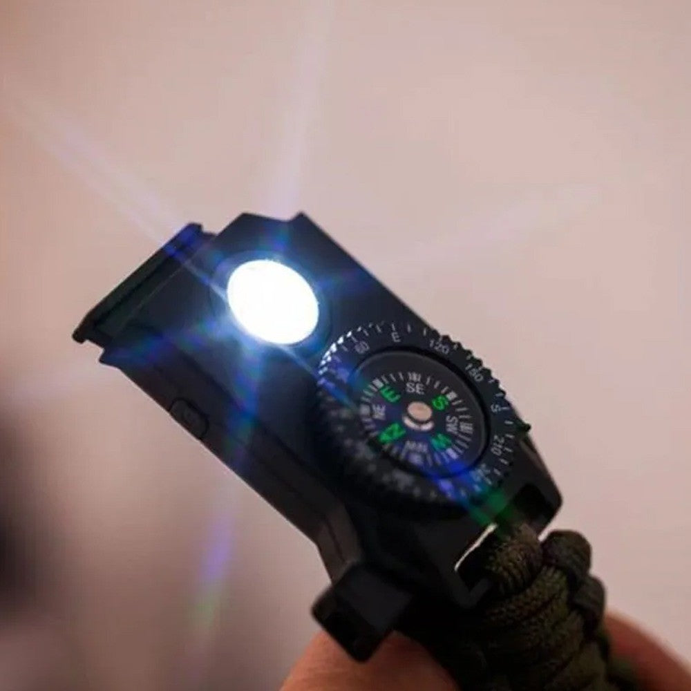 Pulseira Militar de Sobrevivência Multi Função LED SOS Apito Corda de Resgate