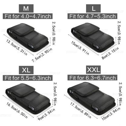 Coldre vertical de nylon para cinto de celular, bolsa com fivela, carteira, suporte para cartão, capa para telefone de 4,0 polegadas-6,7 polegadas, iphone, samsung