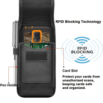 Coldre vertical de nylon para cinto de celular, bolsa com fivela, carteira, suporte para cartão, capa para telefone de 4,0 polegadas-6,7 polegadas, iphone, samsung