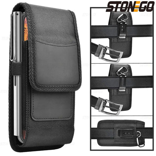Coldre vertical de nylon para cinto de celular, bolsa com fivela, carteira, suporte para cartão, capa para telefone de 4,0 polegadas-6,7 polegadas, iphone, samsung