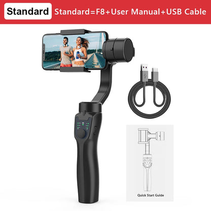 F8 portátil 3 eixos cardan suporte do telefone anti shake estabilizador de gravação de vídeo para xiaomi iphone celular smartphone