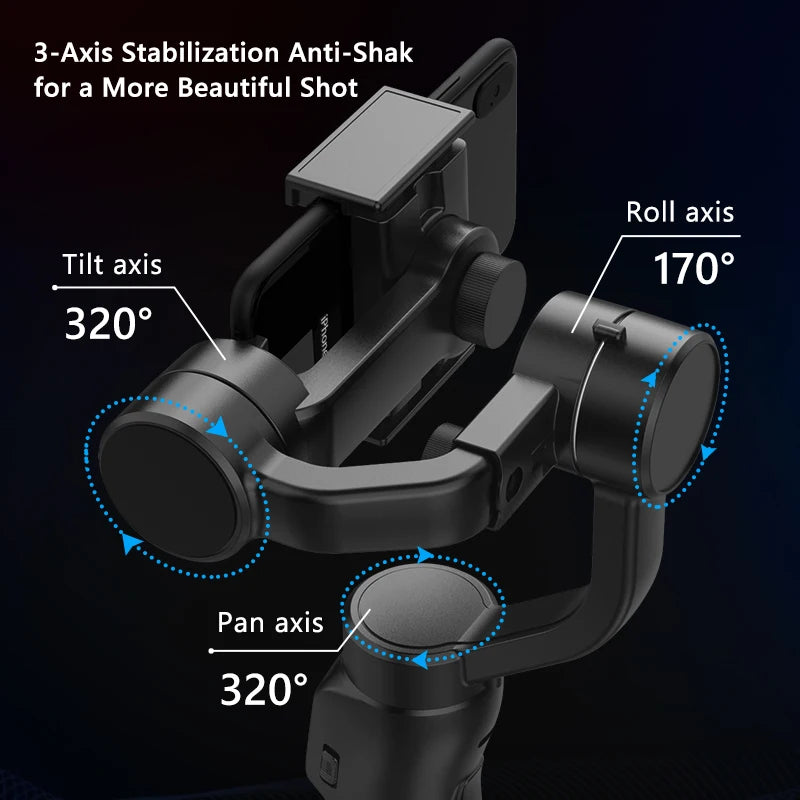 F8 portátil 3 eixos cardan suporte do telefone anti shake estabilizador de gravação de vídeo para xiaomi iphone celular smartphone
