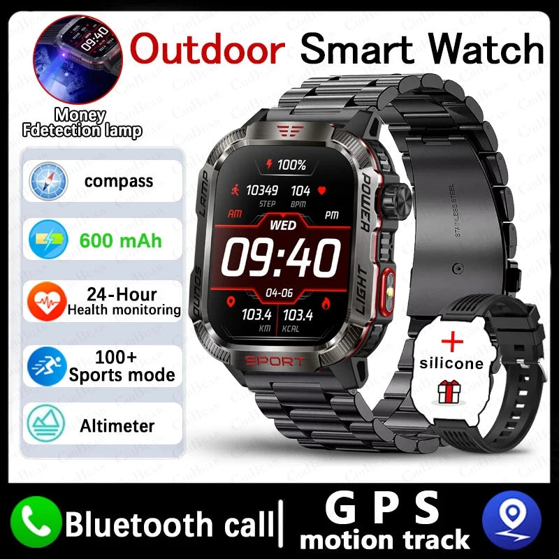 Novo para huawei xiaomi militar gps relógio inteligente masculino lanterna bússola à prova dwaterproof água esporte ao ar livre rastreador bluetooth chamada smartwatch