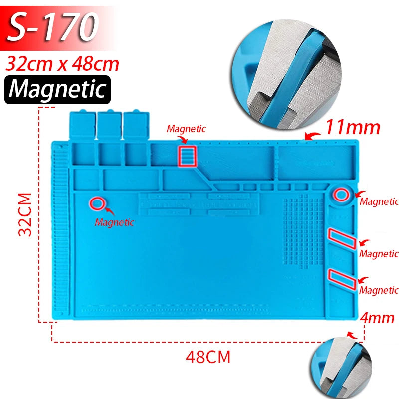 Tapete de estação de solda Tapete de trabalho de silicone resistente ao calor 932 ° F Tapete magnético antiestático para reparo de relógio de laptop de telefone eletrônico