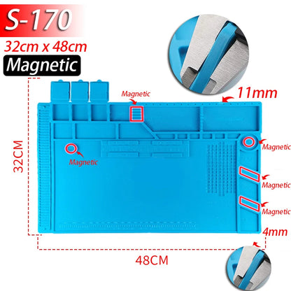 Tapete de estação de solda Tapete de trabalho de silicone resistente ao calor 932 ° F Tapete magnético antiestático para reparo de relógio de laptop de telefone eletrônico