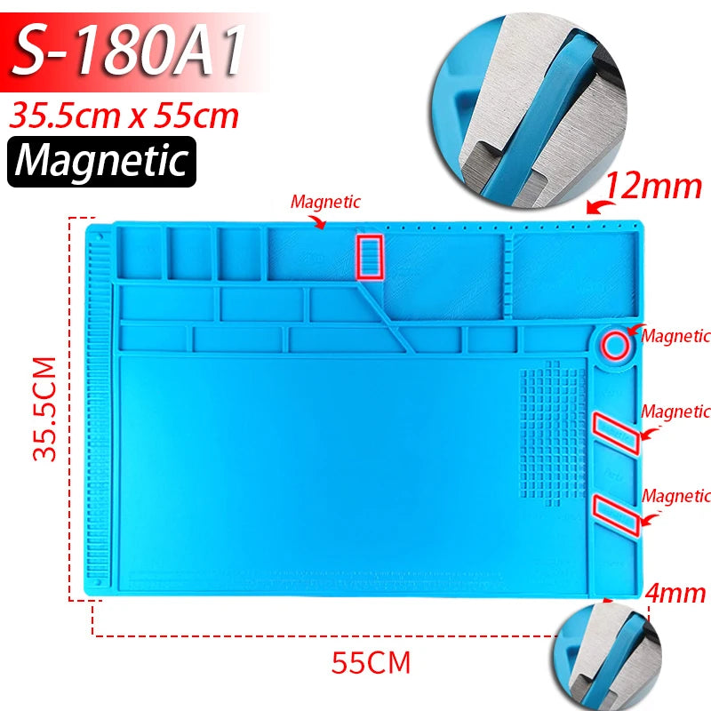 Tapete de estação de solda Tapete de trabalho de silicone resistente ao calor 932 ° F Tapete magnético antiestático para reparo de relógio de laptop de telefone eletrônico