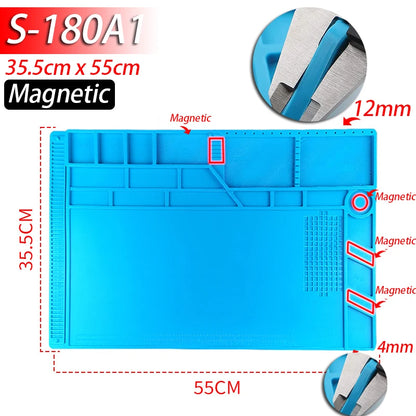 Tapete de estação de solda Tapete de trabalho de silicone resistente ao calor 932 ° F Tapete magnético antiestático para reparo de relógio de laptop de telefone eletrônico
