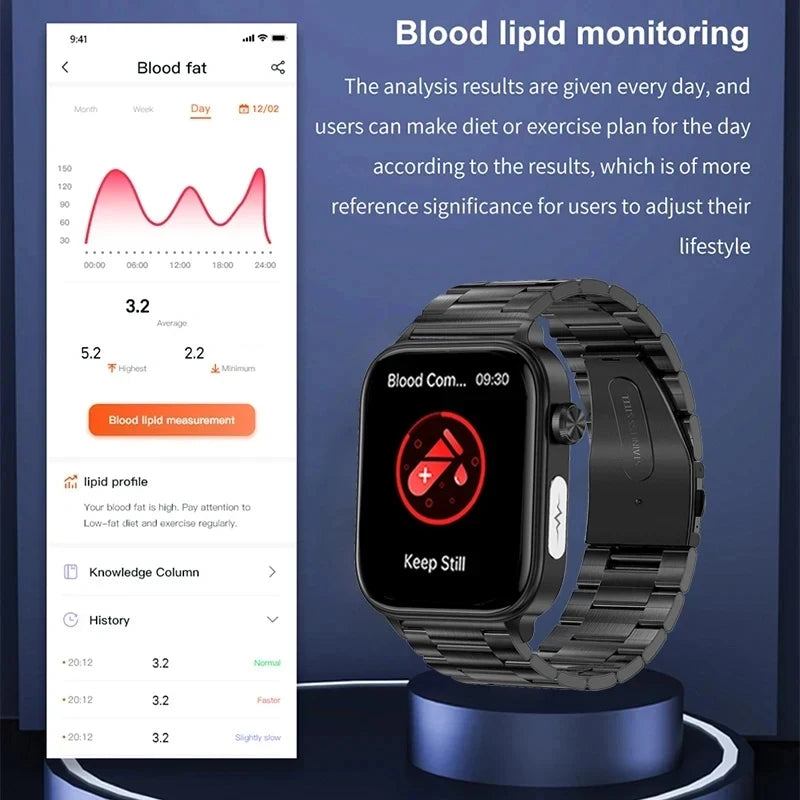 2025 novo al ciência diagnóstico lipídios no sangue ácido úrico oxigênio no sangue relógio inteligente masculino ecg + ppg voz bluetooth chamada saúde smartwatch
