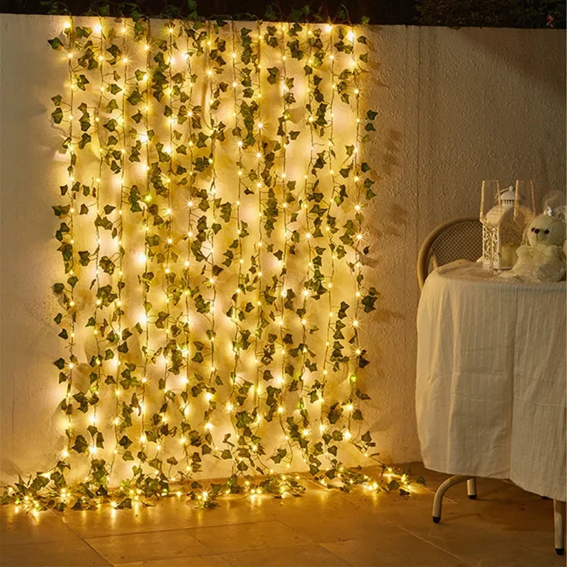 Decoração para Casa, Árvore de Natal, Árvore de Natal, Flor Verde Luzes Cordas, Videira Artificial, Luzes de Fadas