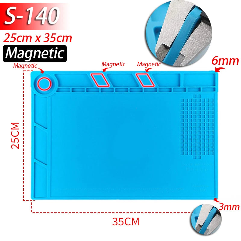 Tapete de estação de solda Tapete de trabalho de silicone resistente ao calor 932 ° F Tapete magnético antiestático para reparo de relógio de laptop de telefone eletrônico