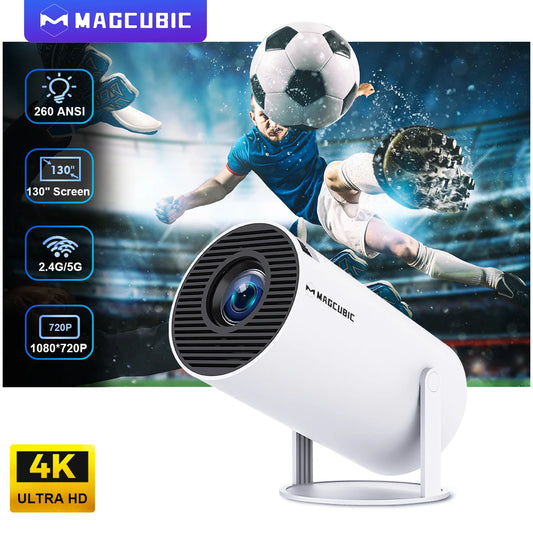 Projetor Magcúbico Android 11 4K 1280*720P HY300 Pro + Wifi Duplo 260ANSI 180 ° Projetor portátil externo flexível para cinema BT5.0