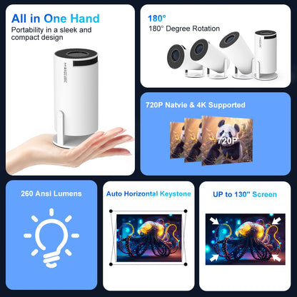 Projetor Magcúbico Android 11 4K 1280*720P HY300 Pro + Wifi Duplo 260ANSI 180 ° Projetor portátil externo flexível para cinema BT5.0