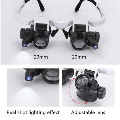 2XLED Relógio Joalheiro Reparação Lupa Cabeça-Montado Headband Ajustável Lupa Cabeça Olho Óculos Lente Lupa 8X 15X 23X
