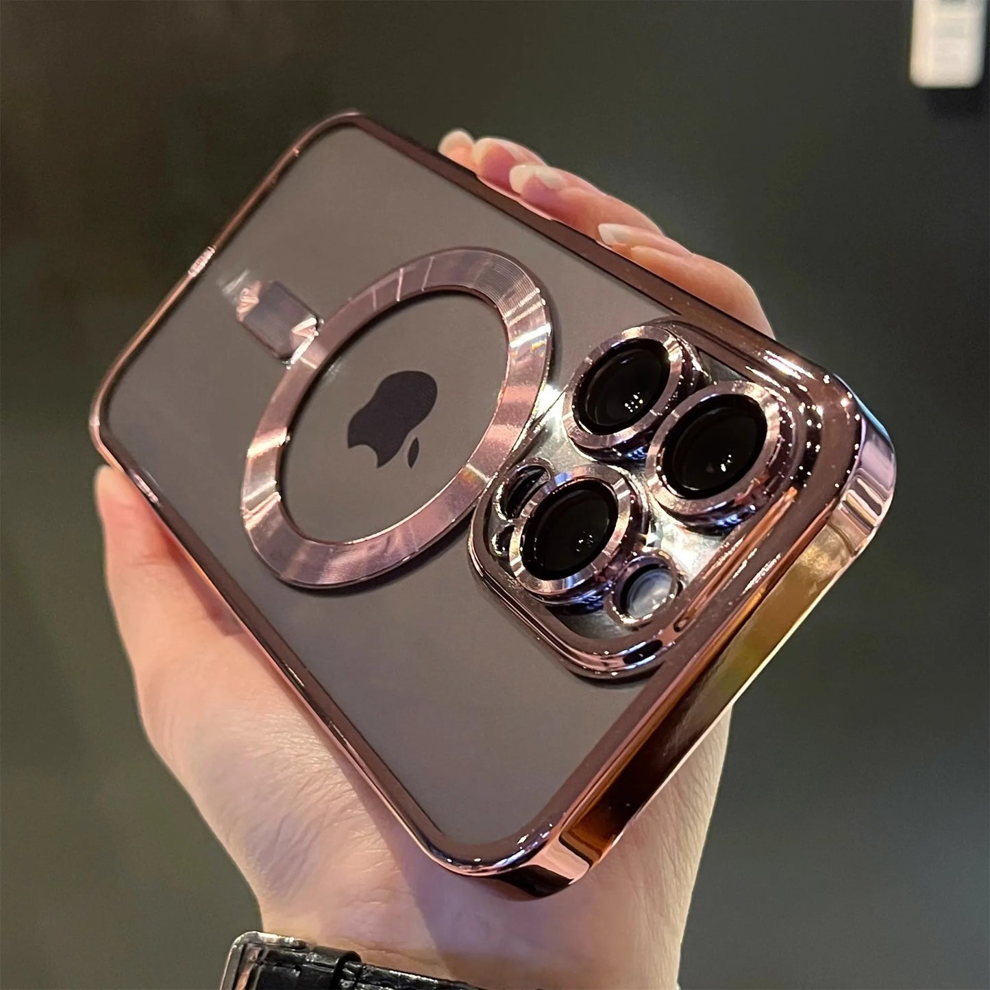 Chapeamento Magnético de Luxo Caso Transparente, Carregamento Sem Fio Magsafe, iPhone 11, 12, 13, 14, 15, 16 Pro Max Plus, Capa de Silicone à Prova de Choque