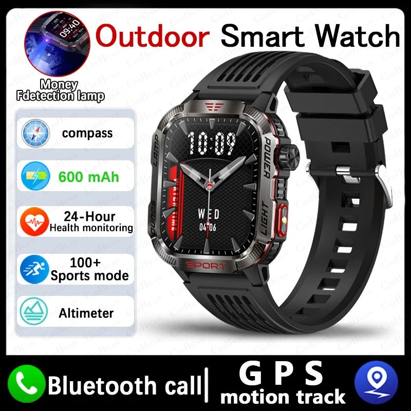 Novo para huawei xiaomi militar gps relógio inteligente masculino lanterna bússola à prova dwaterproof água esporte ao ar livre rastreador bluetooth chamada smartwatch