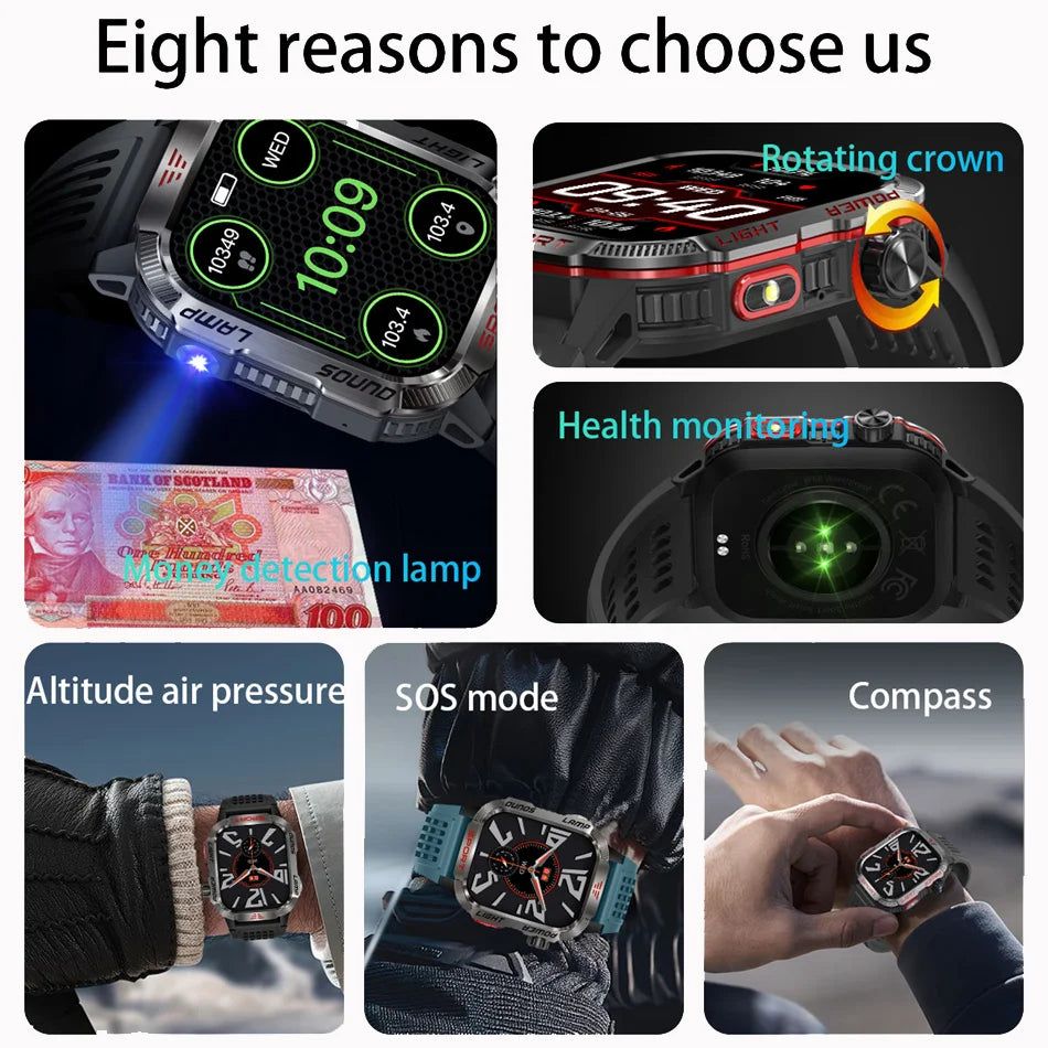 Novo para huawei xiaomi militar gps relógio inteligente masculino lanterna bússola à prova dwaterproof água esporte ao ar livre rastreador bluetooth chamada smartwatch
