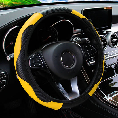 Capa de volante de carro de couro de fibra de carbono PU sem anel interno adequado para 14,5-15 polegadas de suprimentos automotivos