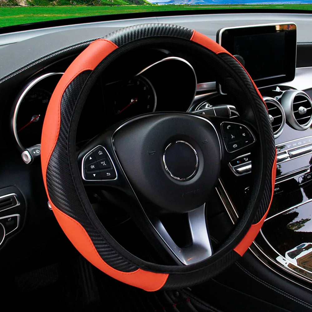 Capa de volante de carro de couro de fibra de carbono PU sem anel interno adequado para 14,5-15 polegadas de suprimentos automotivos