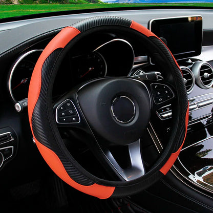 Capa de volante de carro de couro de fibra de carbono PU sem anel interno adequado para 14,5-15 polegadas de suprimentos automotivos