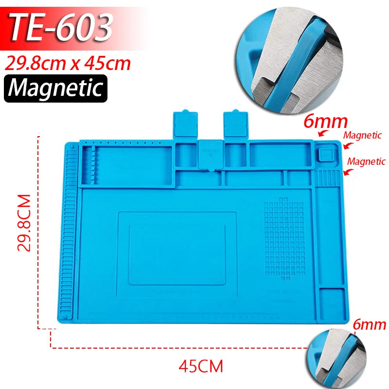 Tapete de estação de solda Tapete de trabalho de silicone resistente ao calor 932 ° F Tapete magnético antiestático para reparo de relógio de laptop de telefone eletrônico