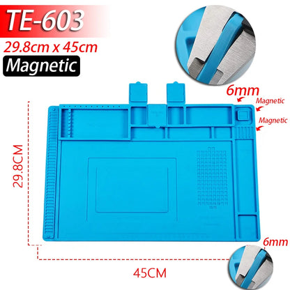 Tapete de estação de solda Tapete de trabalho de silicone resistente ao calor 932 ° F Tapete magnético antiestático para reparo de relógio de laptop de telefone eletrônico