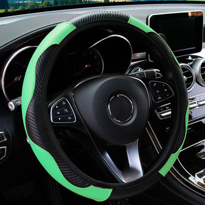 Capa de volante de carro de couro de fibra de carbono PU sem anel interno adequado para 14,5-15 polegadas de suprimentos automotivos