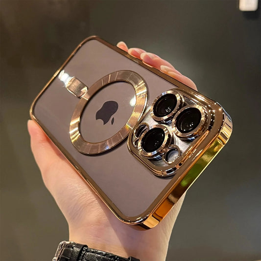 Chapeamento Magnético de Luxo Caso Transparente, Carregamento Sem Fio Magsafe, iPhone 11, 12, 13, 14, 15, 16 Pro Max Plus, Capa de Silicone à Prova de Choque