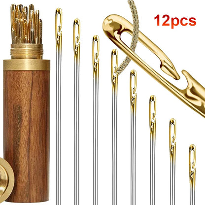 12pçs agulha cega para idosos, agulha com buraco lateral, mão doméstica, costura de aço inoxidável, rosqueamento incomum, vestuário, costura diy