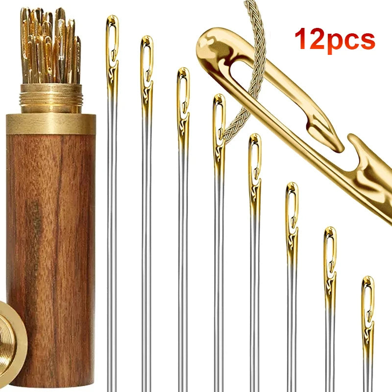 12pçs agulha cega para idosos, agulha com buraco lateral, mão doméstica, costura de aço inoxidável, rosqueamento incomum, vestuário, costura diy
